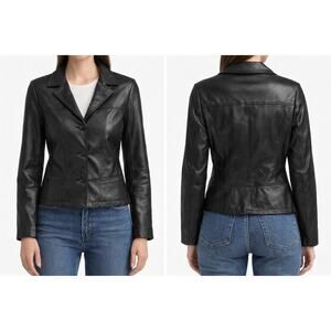 Wilsons Leather Women’s Black Fitted Jacket Medium 90s Minimal Y2k